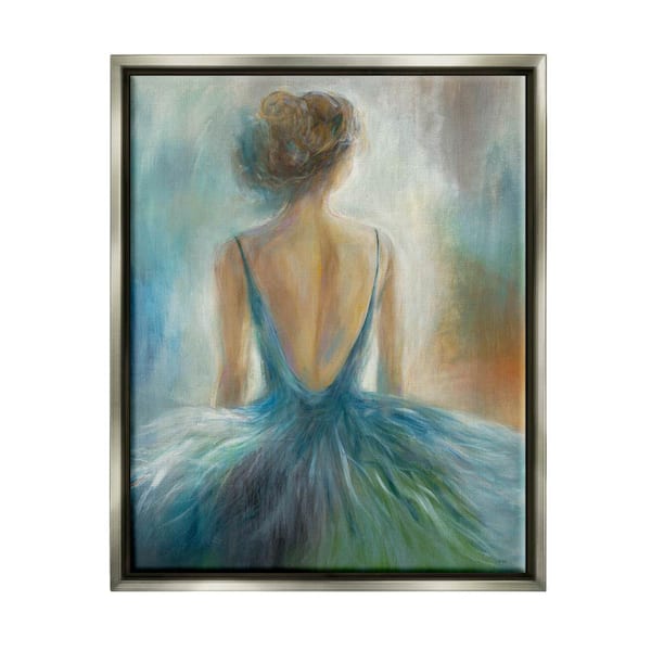 The Stupell Home Decor Collection Ballet Girl Blue Orange Figure Painting by Third and Wall Floater Frame People Wall Art Print 17 in. x 21 in. .