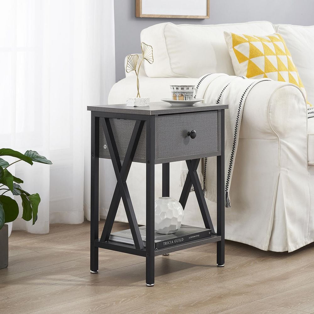Nightstands X-Design Side End Table Night Stand Storage Shelf with Drawer 11.8Wx 15.8L x 21.7H Retro Black Set of 2 - thumbnail 6