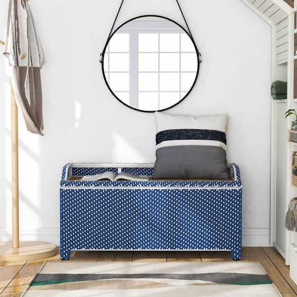Seneka 41 in. 2-Person Navy and White Aluminum Outdoor Storage Bench