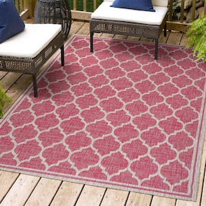 Trebol Moroccan Trellis Textured Weave Fuchsia/Light Gray 3 ft. x 5 ft. Indoor/Outdoor Area Rug