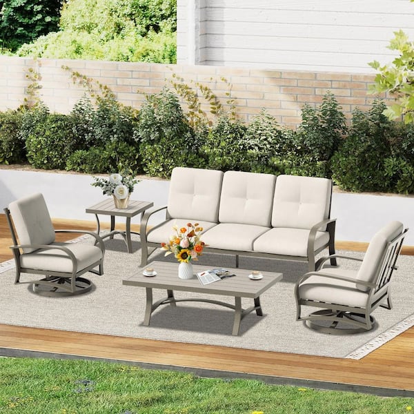 CHAMBER 5-Piece Swivel Aluminum Outdoor Conversation set with Sunbrella Cushions