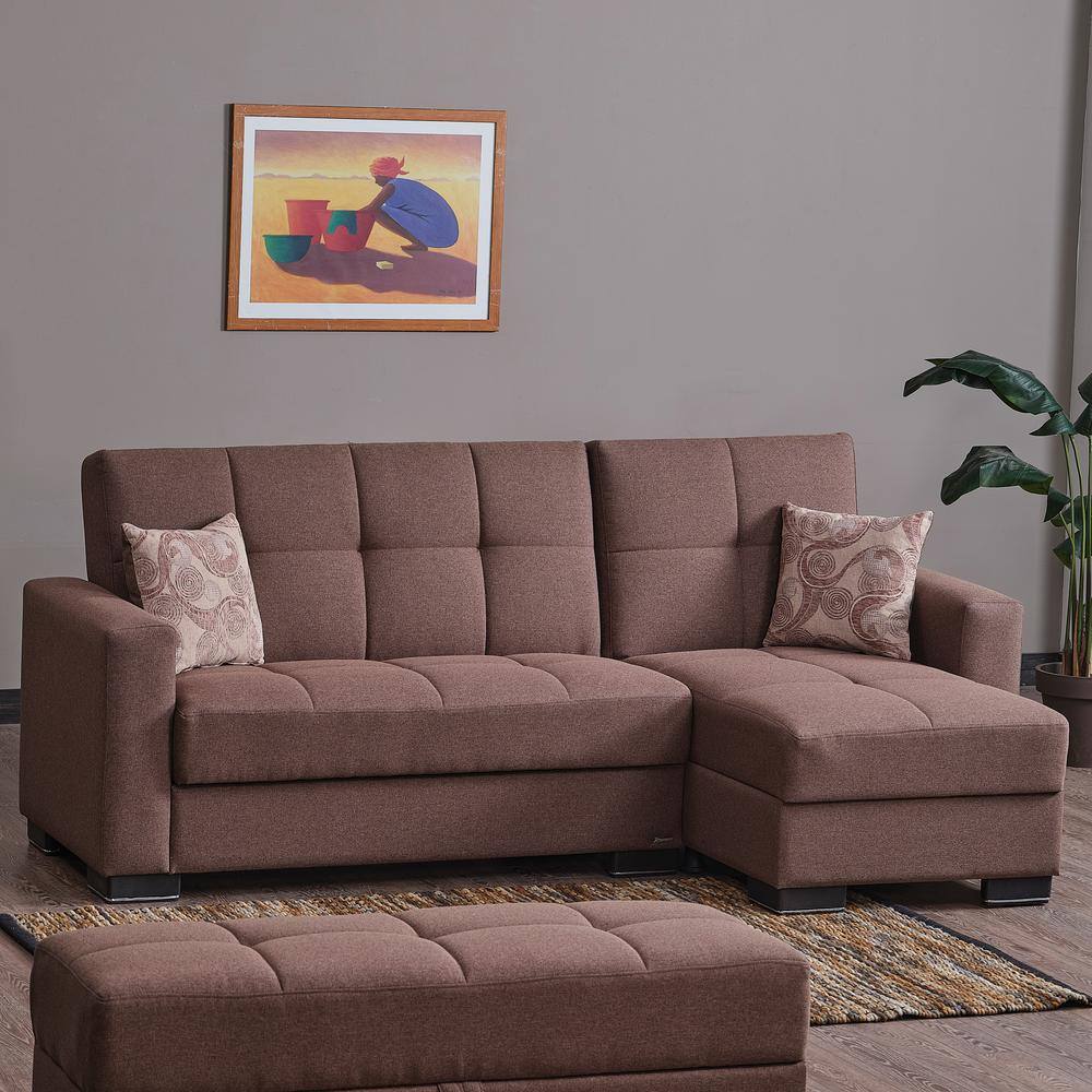 Brown Fabric Inner-Spring Sectional with Storage and Tight Back