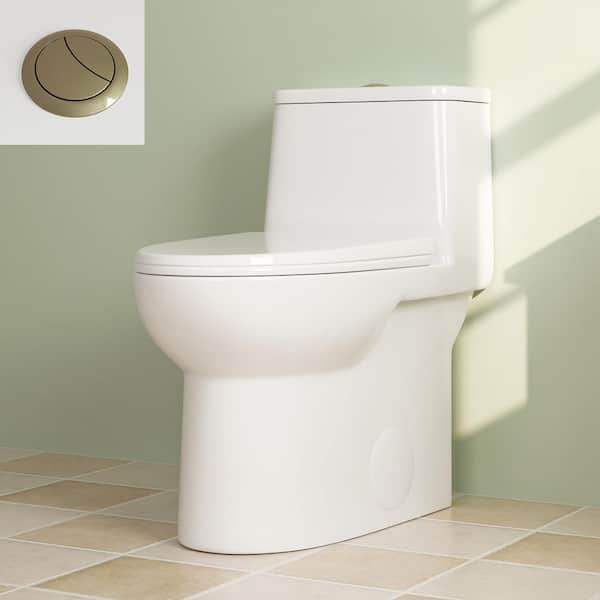 DEERVALLEY Ursa 12 in. Rough In 1-Piece 1.1/1.6 GPF Dual Flush Elongated ADA Compliant Toilet in White Seat with Golden Button