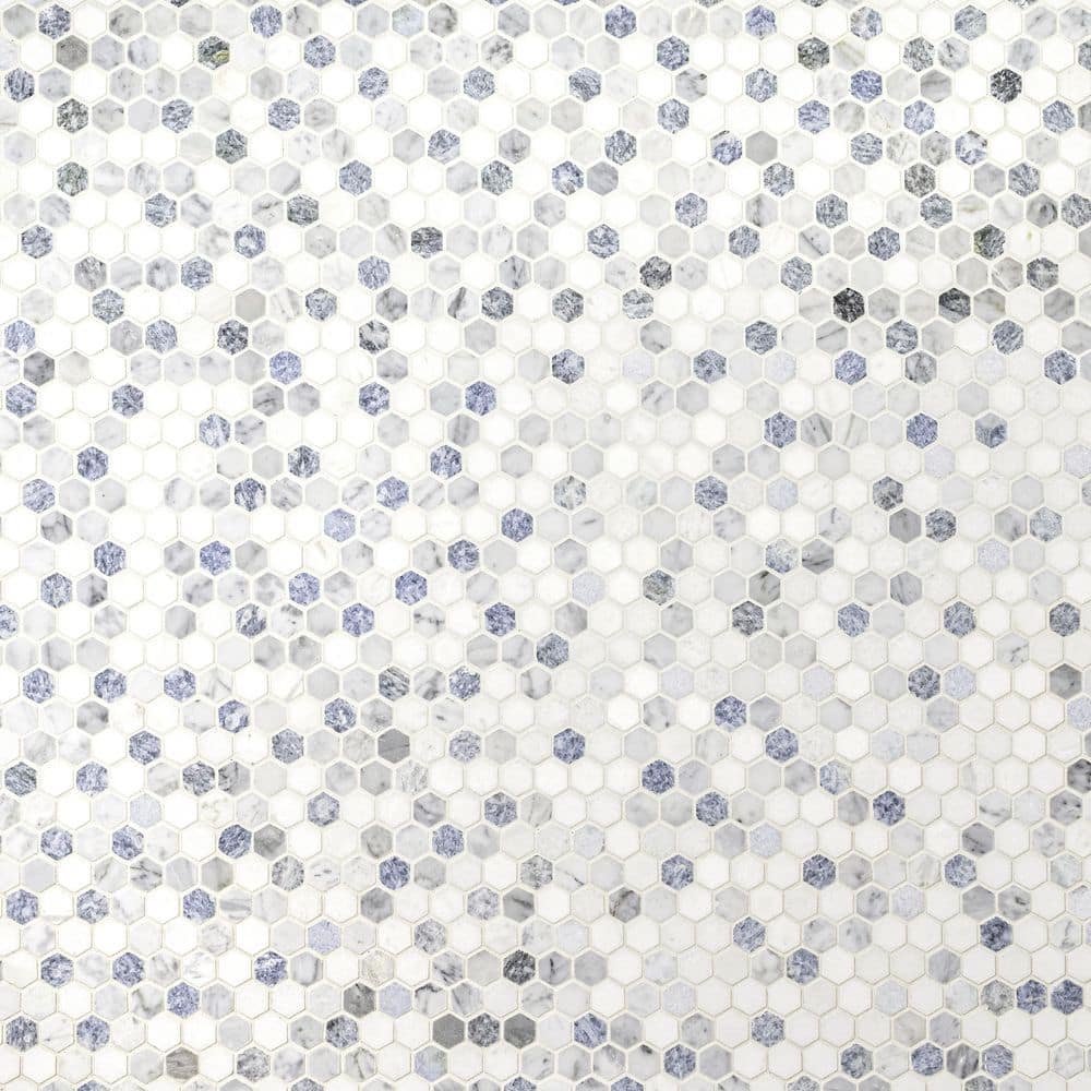 Azula Hexagon Blue and Gray Marble Mosaic Tile