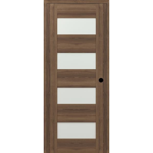 Belldinni 32 in. x 96 in. Vona 07-08 Left-Hand 4-Lite Frosted Glass Pecan Nut Composite DIY-Friendly Single Prehung Interior Door