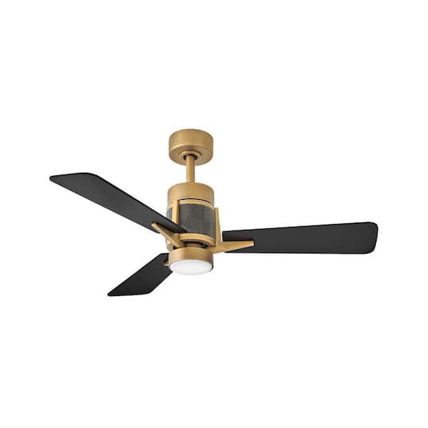 HINKLEY Atticus 42.0 in. Indoor/Outdoor Integrated LED Heritage Brass Ceiling Fan with Remote Control