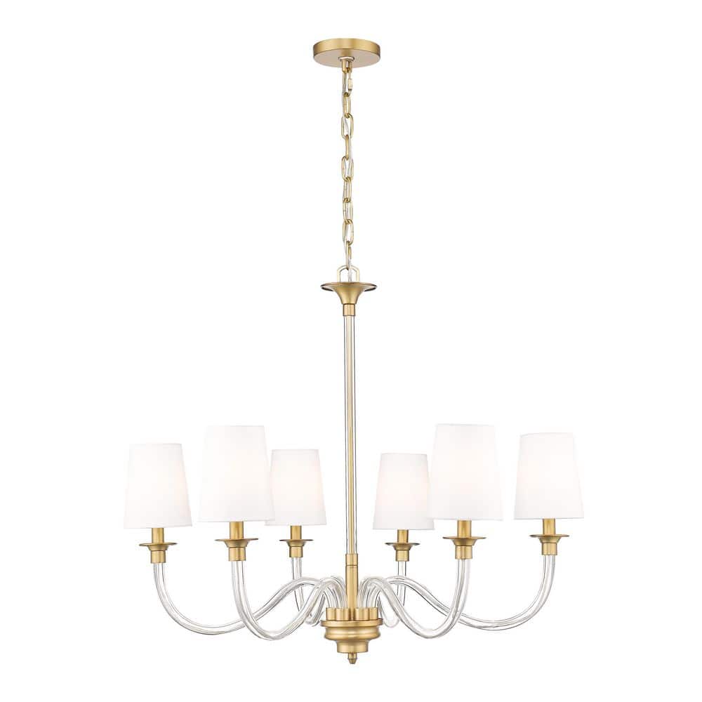 Katerina 6 Light Rubbed Brass Shaded Empire Chandelier for Indoor Use with 
