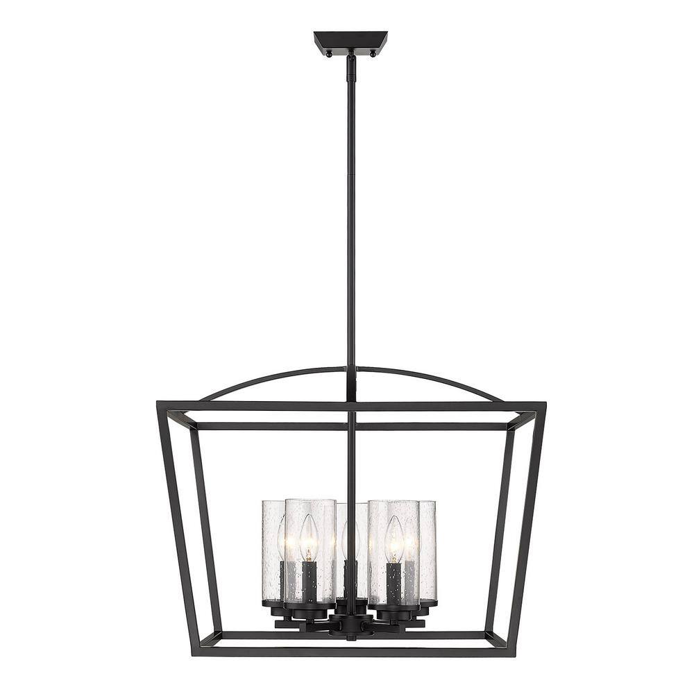 Matte Black Steel Open Cage 5-Light Chandelier