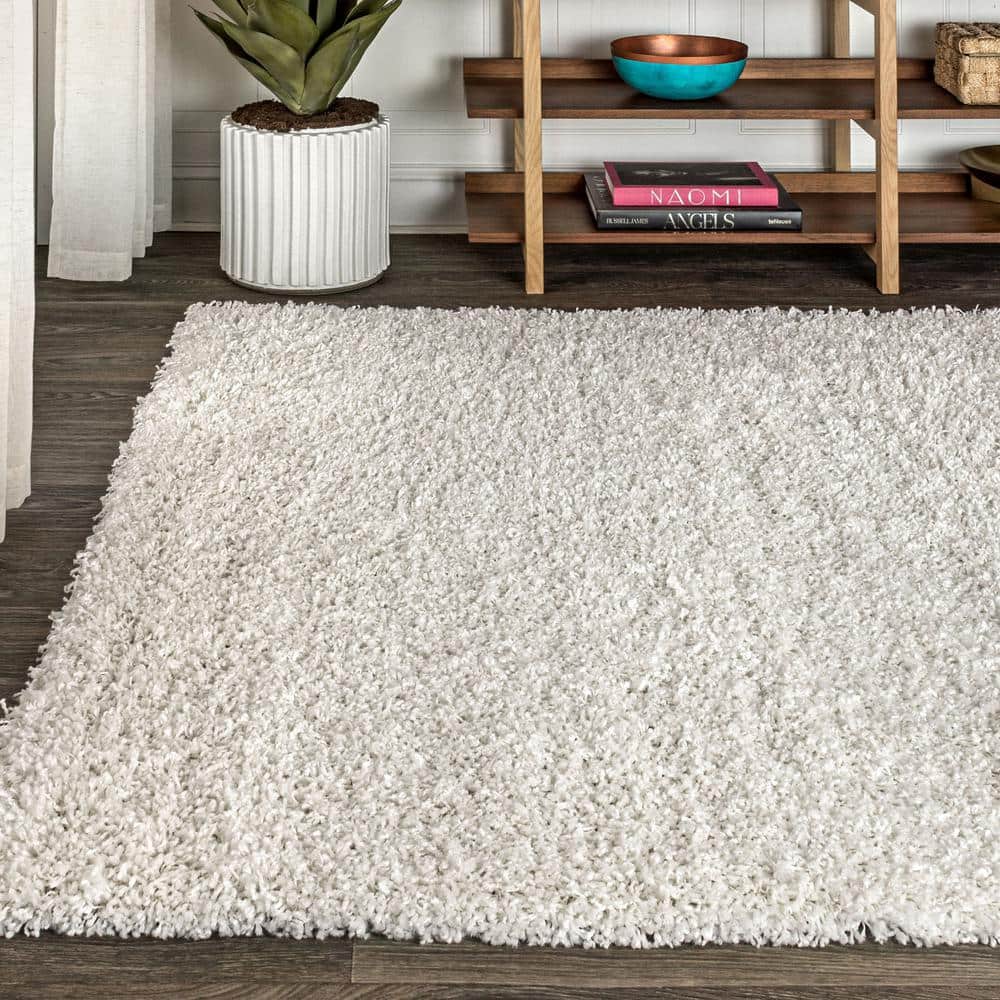 White 8' x 10' Synthetic Shag Area Rug