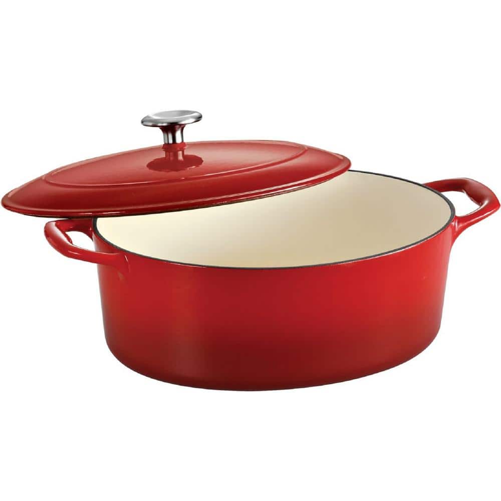7 qt. Round Enameled Cast Iron Dutch Oven in Red with Lid