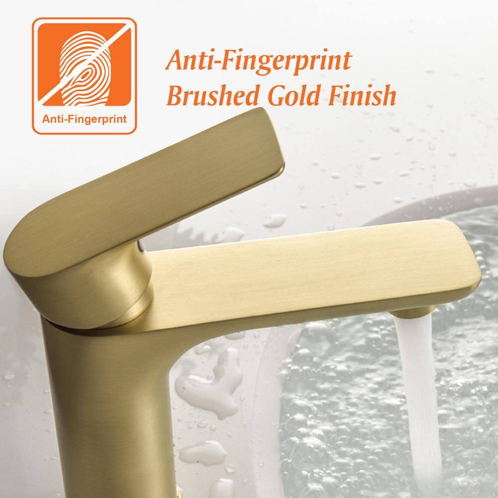 Brushed Gold Single Handle Low Arc Bathroom Faucet