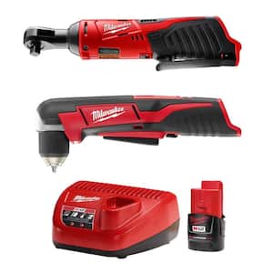 M12 12-Volt Cordless Lithium-Ion 3/8 in. Ratchet (Tool-Only) and M12 3/8 in. Right Angle Drill with M12 Starter Kit
