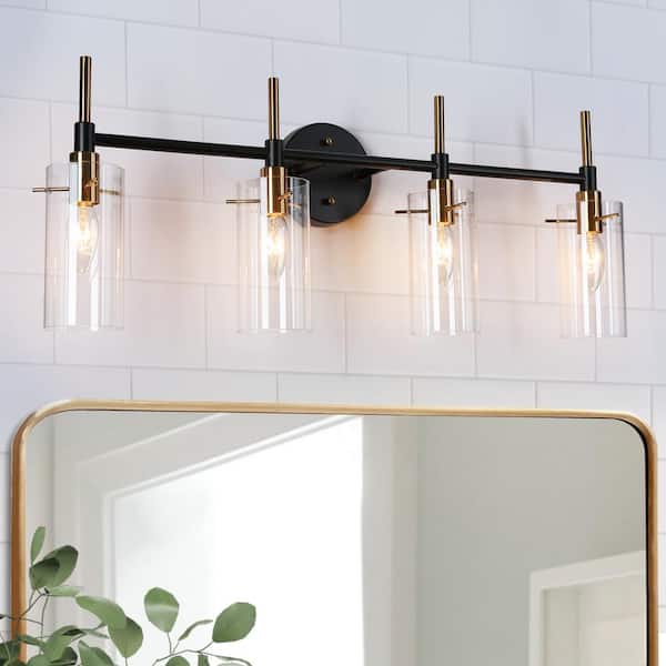 Light Brass Gold Bathroom Vanity, Black And Gold Bathroom Vanity Light Fixture