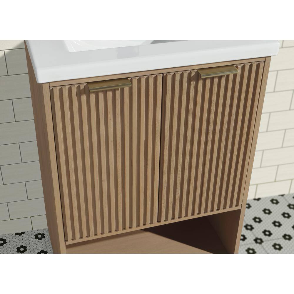 San Diego 24" Oak Freestanding Bathroom Vanity with Ceramic Top