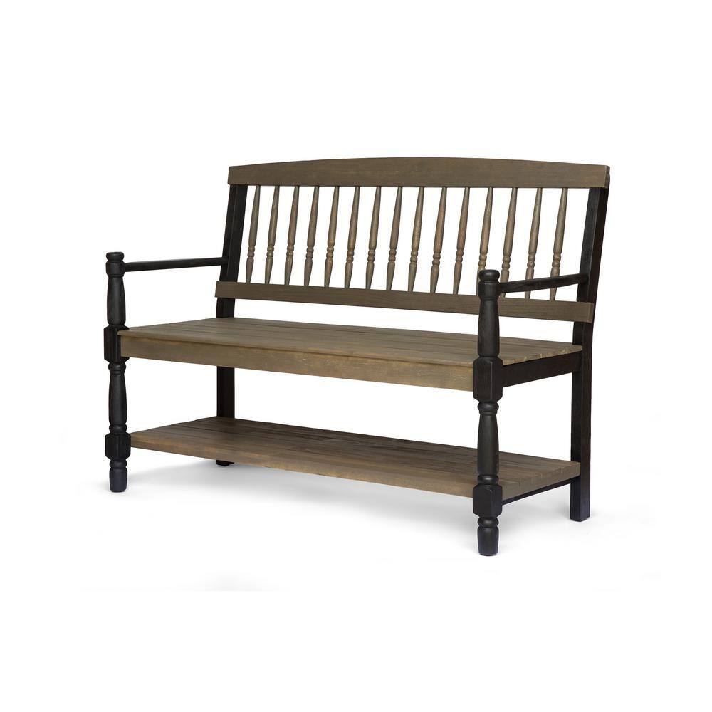 2-Person Wood Outdoor Bench with Built-In Shelf