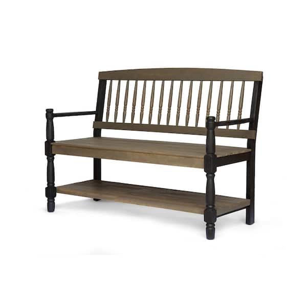 Unbranded 2-Person Wood Outdoor Bench with Built-In Shelf