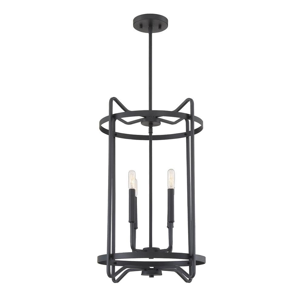 Transitional Matte Black 4-Light Adjustable Foyer Chandelier