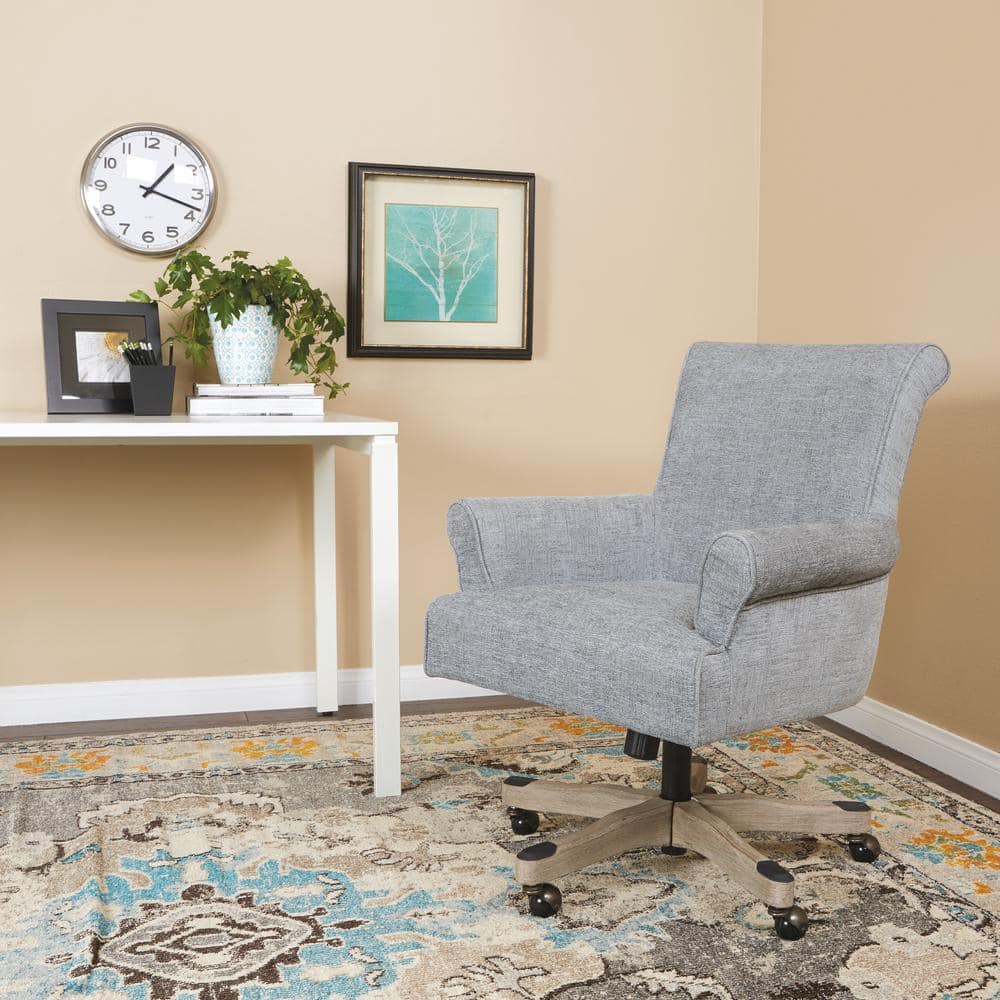 Turquoise Metal Swivel Task Armchair with Gray Wood Base