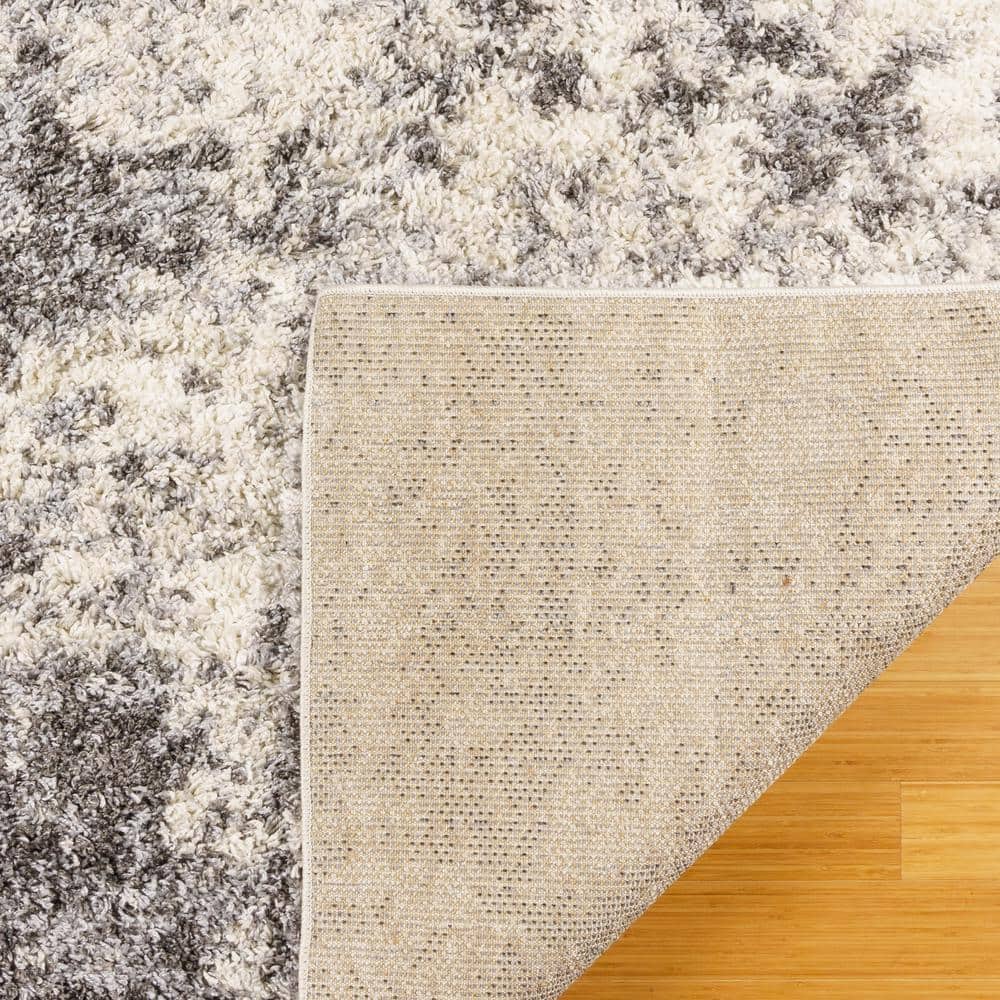 Gray and Off-White Abstract Shag Synthetic Area Rug, 8' x 10'
