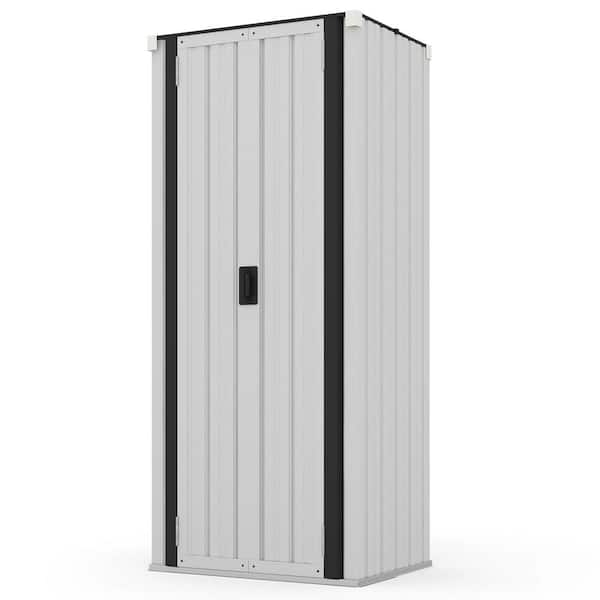 AECOJOY 2.5ft. W x 1.83 ft. D Metal Vertical Storage Cabinet Shed with Shelves and Lockable Door White (4.55 sq. ft.)