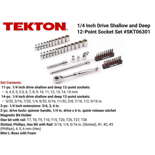 1/4 in. Drive 12-Point Socket, Bit, and Ratchet Set with Mini Stacking Tool Box (49-Piece)