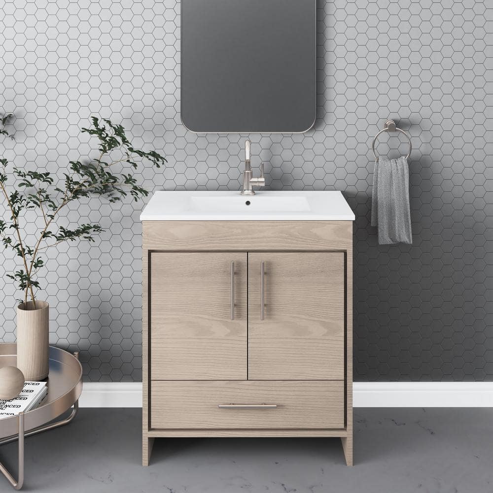 Pacific 30 in. x 18 in. D Bath Vanity in Ash Gray with Ceramic Vanity Top in White with White Basin price history on PriceWatchPro