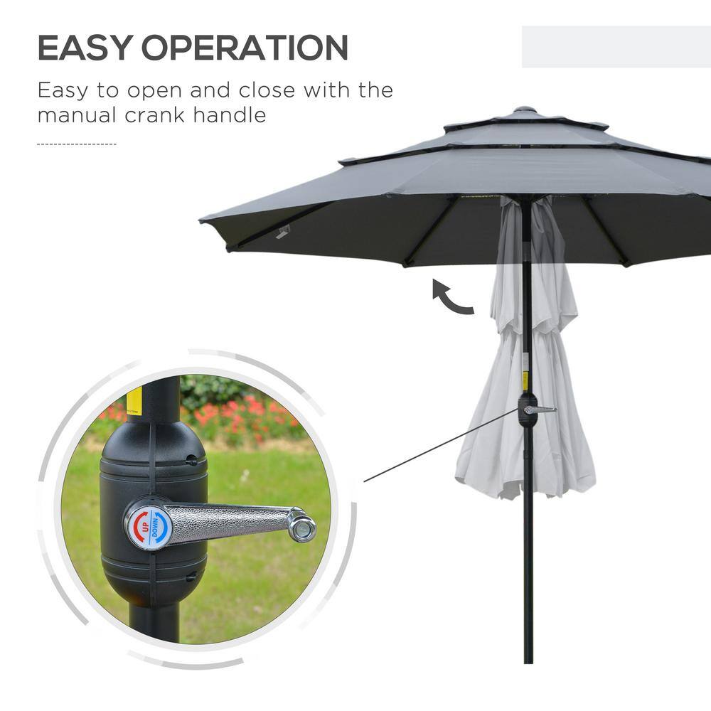 Dark Grey 9FT 3-Tier Patio Umbrella with Crank and Tilt
