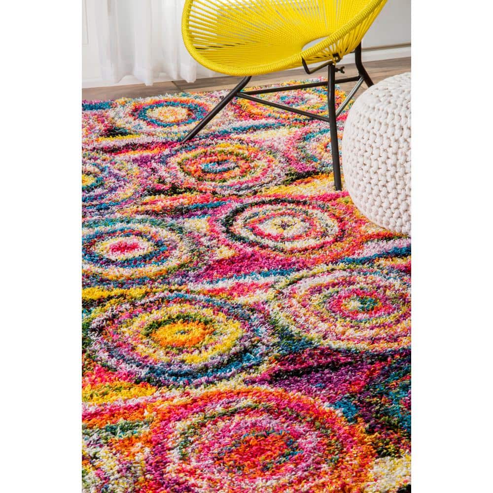 Kindra Multicolor Bohemian Circles Shag Runner Rug