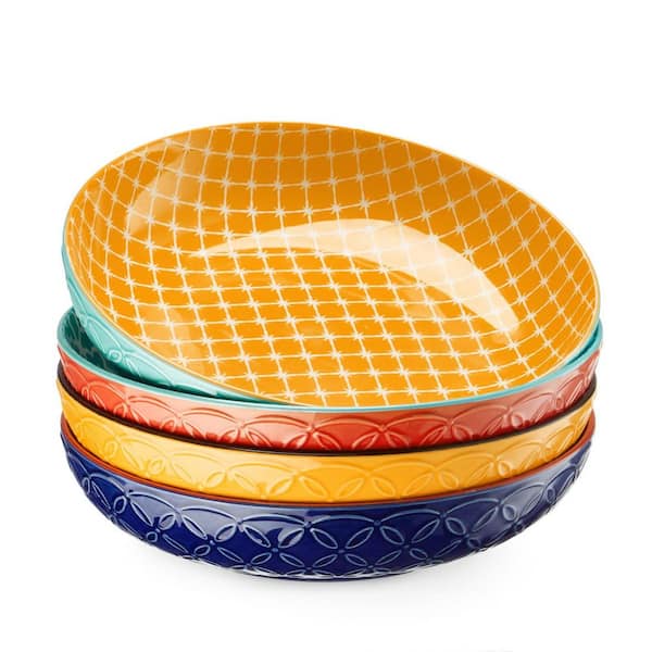 8.5 in. 35 fl. oz. Vibrant Multicolor Porcelain Ceramic Pasta Bowls (Set of 4)