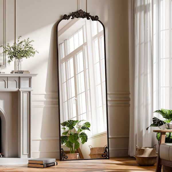 21 in. W x 64 in. H Arched Bronze Metal Framed with Carved Decoration Full Length Mirror