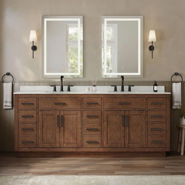 Beckett TK 84 in. Double Freestanding Dark Oak with Matte Black Trim Bath Vanity with Giotto Quartz Top