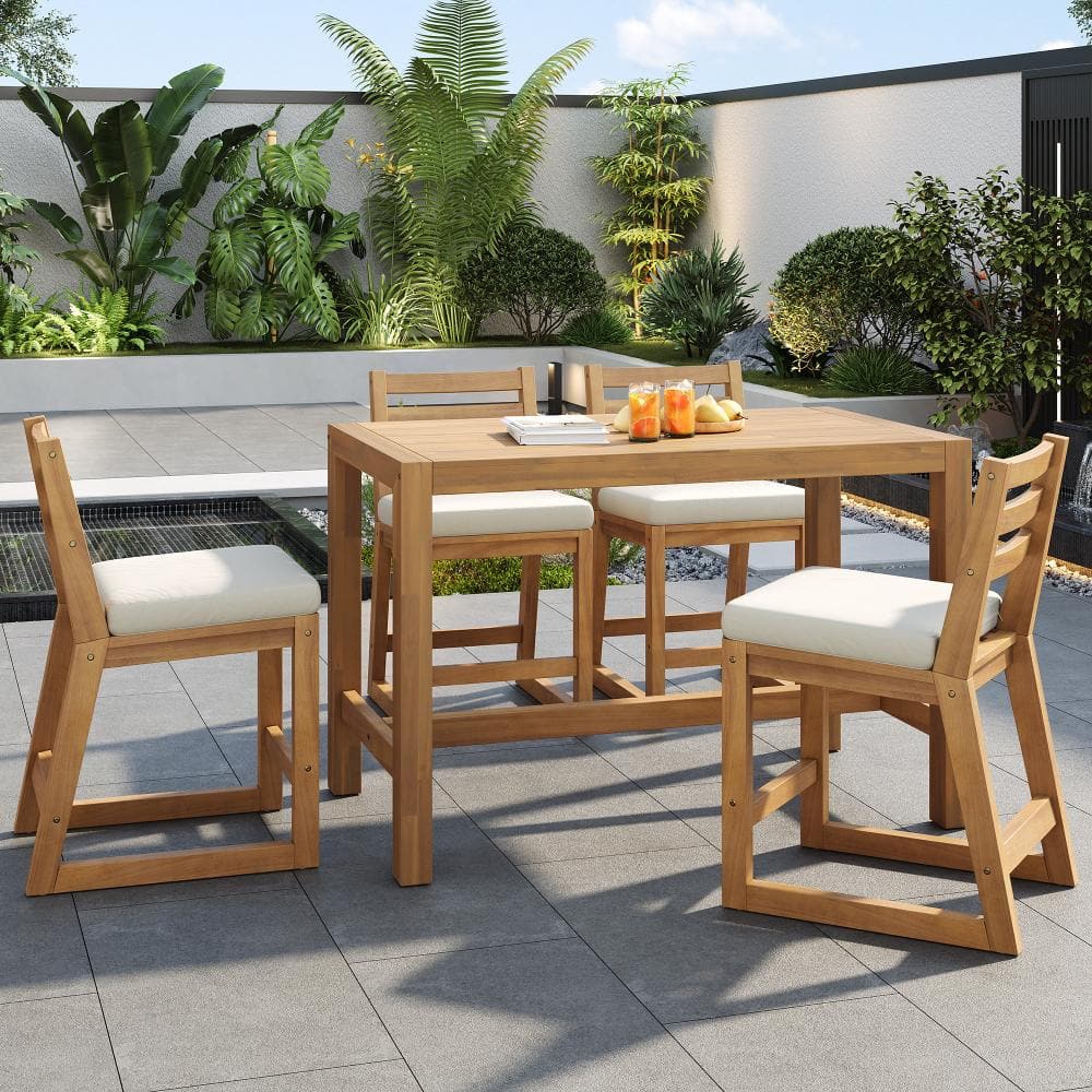 5-Piece Wood Outdoor Dining Set with Beige Cushions price history on PriceWatchPro