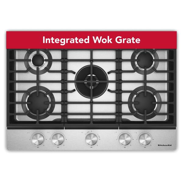 30 in. 5 Burners Gas Cooktop in Stainless Steel with Integrated Wok Grate