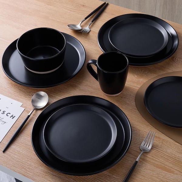 Crisp Matte Modern 4-Piece Black Dinnerware Set + Reviews