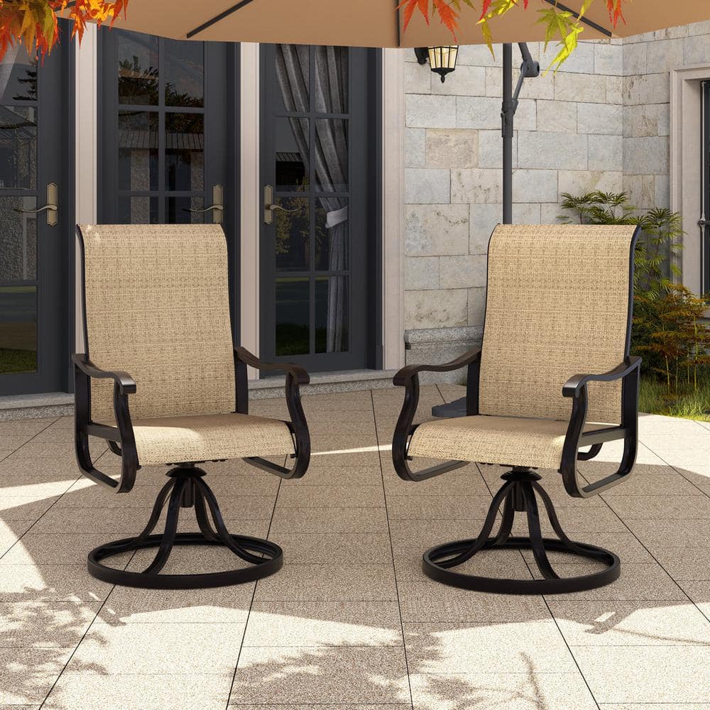 Black Swivel Text Ilene Metal Patio Outdoor Dining Chair (Set-2)