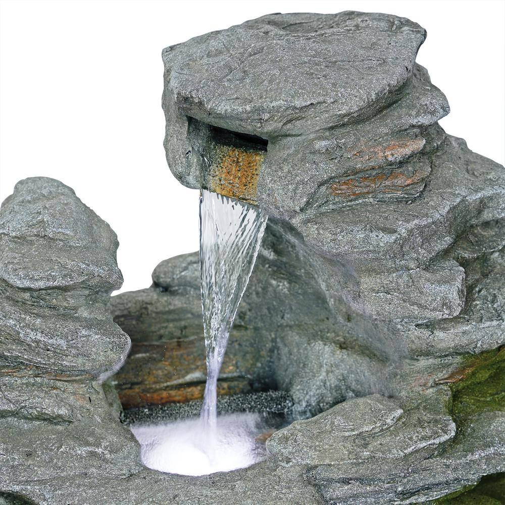 39" Stacked Stone Rainforest Fountain with LED Lights