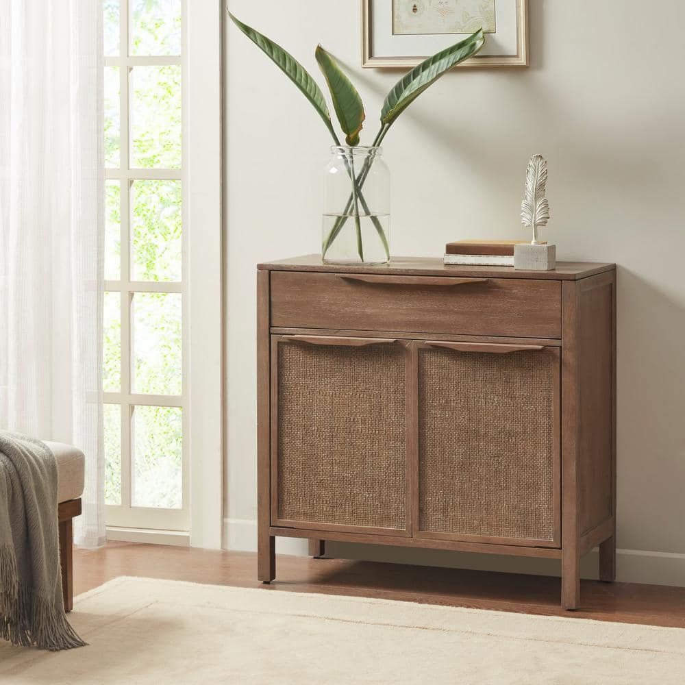 Natural Reclaimed Wood and Cane Webbing Accent Cabinet