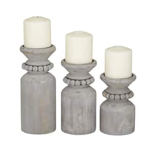 Gray Wood Candle Holder (Set of 3)