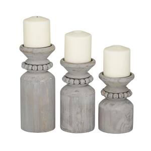 Grey Wood Traditional Candle Holder ( Set of 3)