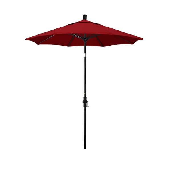 California Umbrella 7.5 ft. Matted Black Aluminum Market Collar Tilt Patio Umbrella Fiberglass Ribs and in Red Olefin
