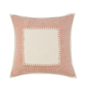 Riviera Light Pink/Cream Framed Textured Poly-fill 20 in. x 20 in. Throw Pillow