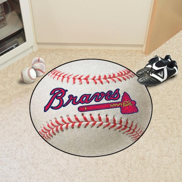 Atlanta Braves Baseball White 2 ft. x 2 ft. Round Area Rug