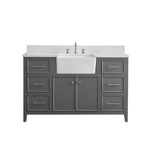 Casey 54 in. W x 22 in. D Bath Vanity in Gray with Engineered Stone Vanity Top in Ariston White with White Sink