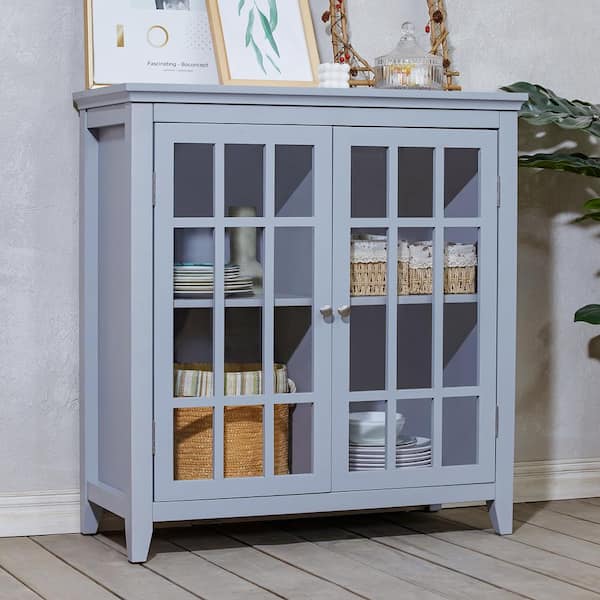Homy Casa Taneka Grey Wood Transitional Accent Storage Cabinet Sideboard with 2-Open Door