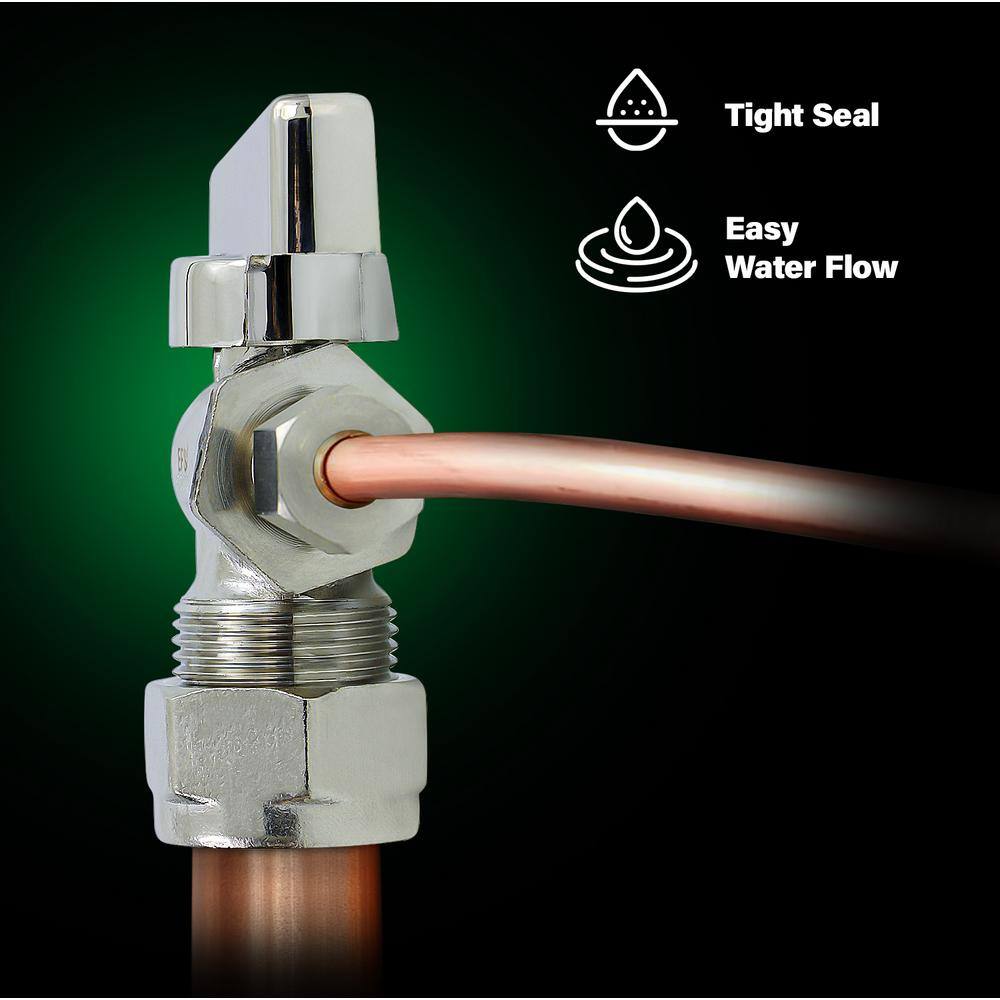Chrome Plated Brass Compact Angle Stop Valve 2-Pack