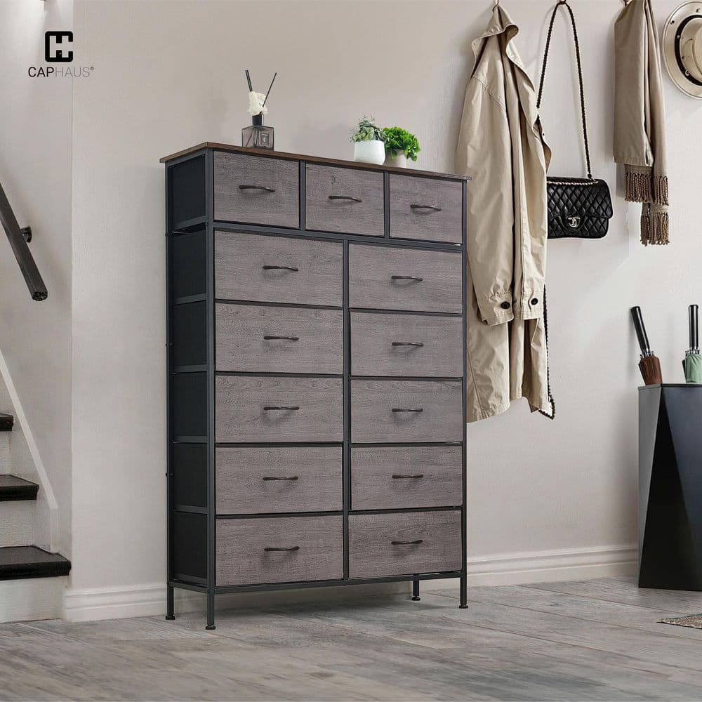 CAPHAUS Grey Oak 13 Drawer 39.4 in. Wide Dresser FBDD-CHF1302-DKGY