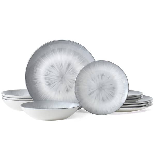 12-Piece Gray Porcelain Dinnerware Set (Service for 4), Chip Resistant, Dishwasher Microwave Safe, Lead-Free Non-Toxic