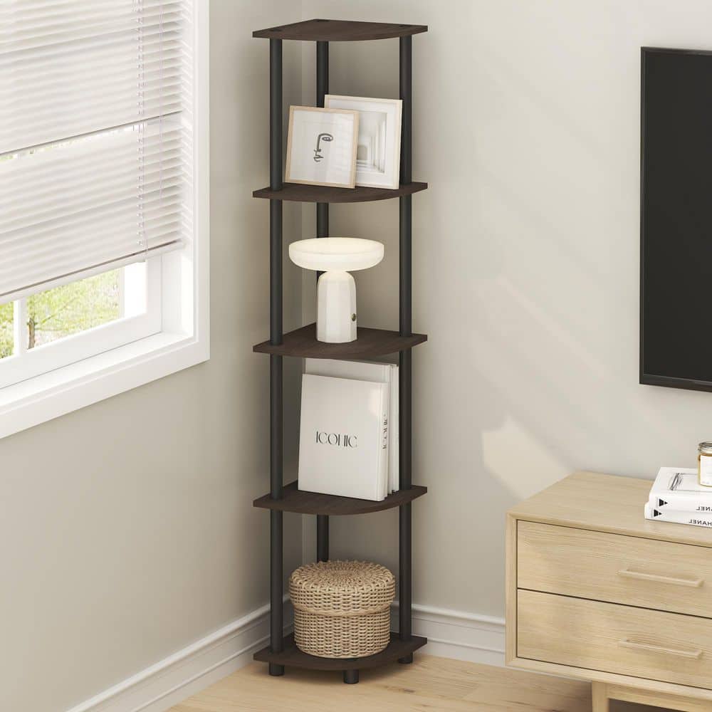 TURN-N-TUBE 57.7 in. Brown Grain/Black Wood 5-Shelf Corner Bookcase price history on PriceWatchPro
