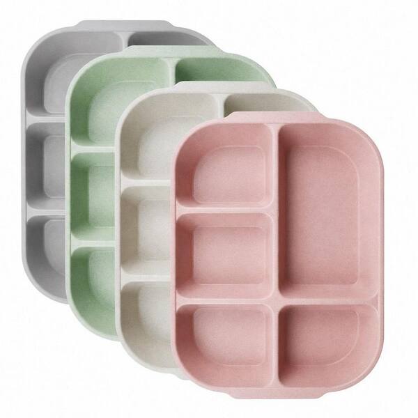 10.8 in. BPA Free Microwave Safe Unbreakable Plates, Wheat Straw Divided Portion Control Plates, (Set of 4) for Camping
