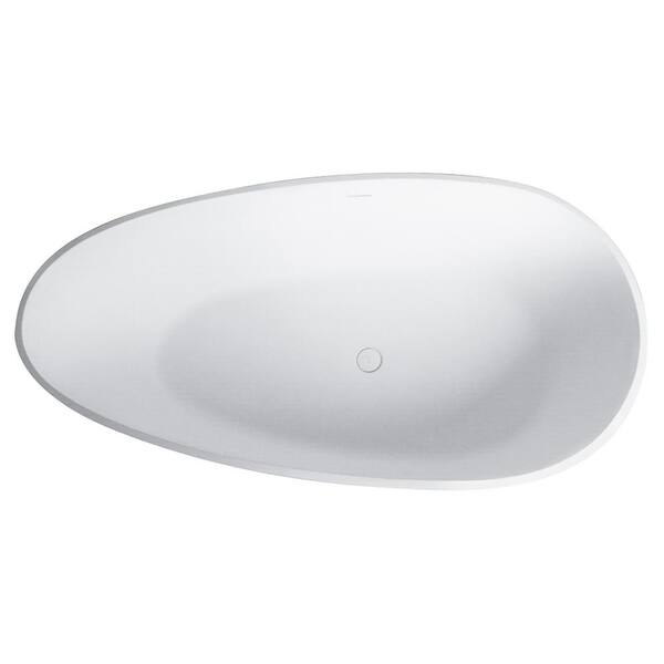 ANGELES HOME 67 in. Solid Surface Stone Resin Flatbottom Freestanding Soaking Bathtub in Matte White
